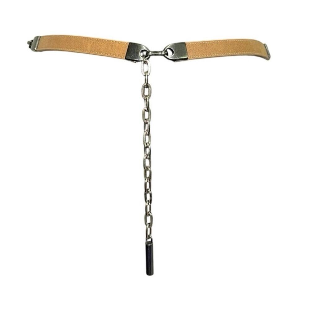 Elite Tan Faux Leather Skinny Chain Belt Turquoise Stone Western Boho Small‎